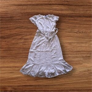 Silver Midi Sundress with Flutter Sleeves and Crew Neck